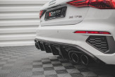 Maxton Design spoiler zadného nárazníka + imitácia koncoviek výfuku AUDI A3 S-Line 8Y Sportback - čierny + chrómové koncovky