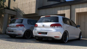 Maxton Design spoiler zadného nárazníka VW Golf VI s dvomi otvormi na výfuk - čierny lesklý