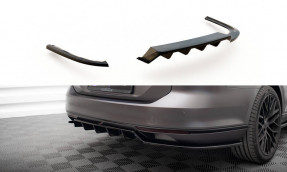 Maxton Design stredový spoiler zadného nárazníka (s vertikálnym rebrovaním) VW Passat B8 R-Line pred FL - čierny lesklý
