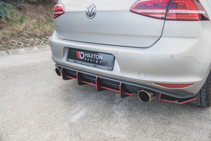 Maxton Design difúzor zadného nárazníka RACING DURABILITY VW Golf VII GTI Ver.1 - čierno červený