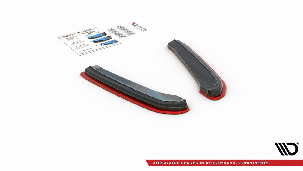 Maxton Design bočné spoilery zadného nárazníka Seat Leon 5F CUPRA po FL sportstourer Ver.4 - carbon look + červený