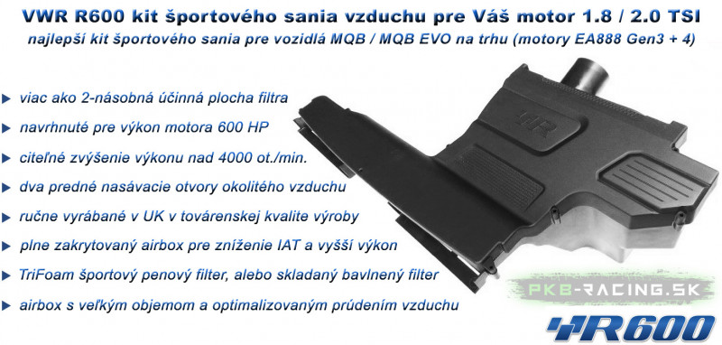 Racingline Performance R600 kit športového sania CUPRA Leon, Ateca, Formentor VZ - bavlnený vzduchový filter, horný kryt sania plast